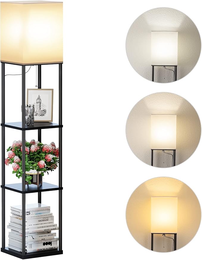 SUNMORY 63" Black Shelf Floor Lamp with 4-Tier Bookshelf