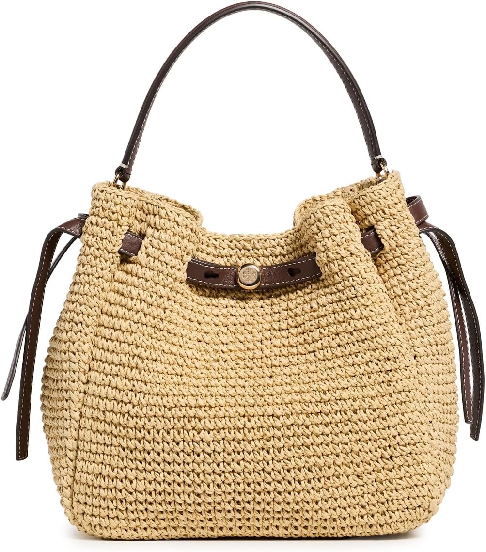 Tory Burch Romy Woven Straw Bucket Bag (Natural)