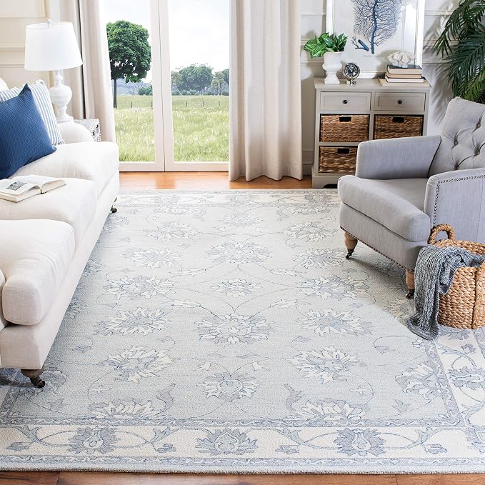 Safavieh Micro-Loop Blue & Ivory Floral Rug — Handmade Wool