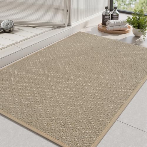 Beige Textured Diamond-Weave Indoor/Outdoor Rug