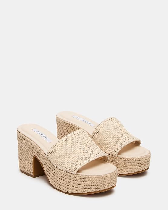 Steve Madden Lombard Raffia Platform Slide Sandals (Natural)