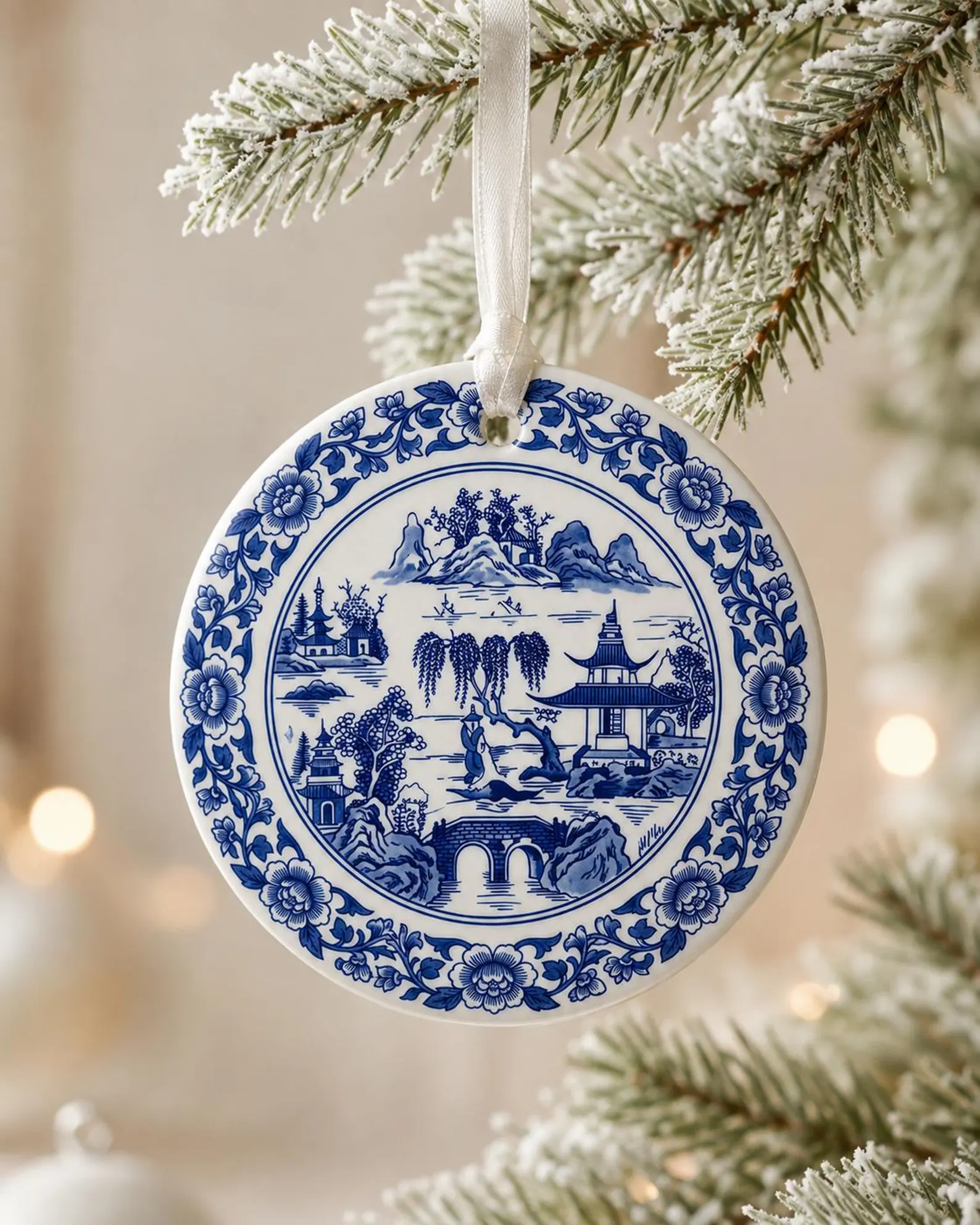 Grandmillennial Blue & White Chinoiserie Plate Christmas Ornament