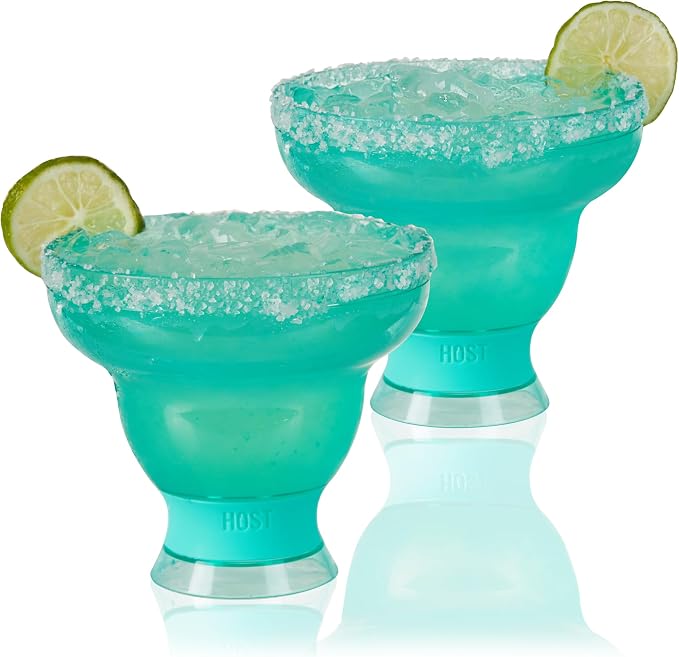 HOST FREEZE Stemless Margarita Glasses, 12 oz Aqua (Set of 2)
