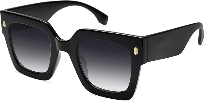 SOJOS Chunky Square Sunglasses — Glossy Black with Gold Detail