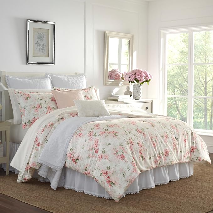 Laura Ashley Wisteria Pink King Comforter Set with Matching Shams