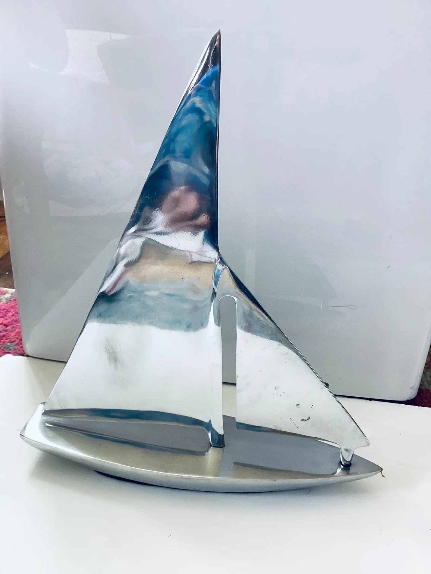 Polished Silver Metal Sailing Yacht — 14" Tall