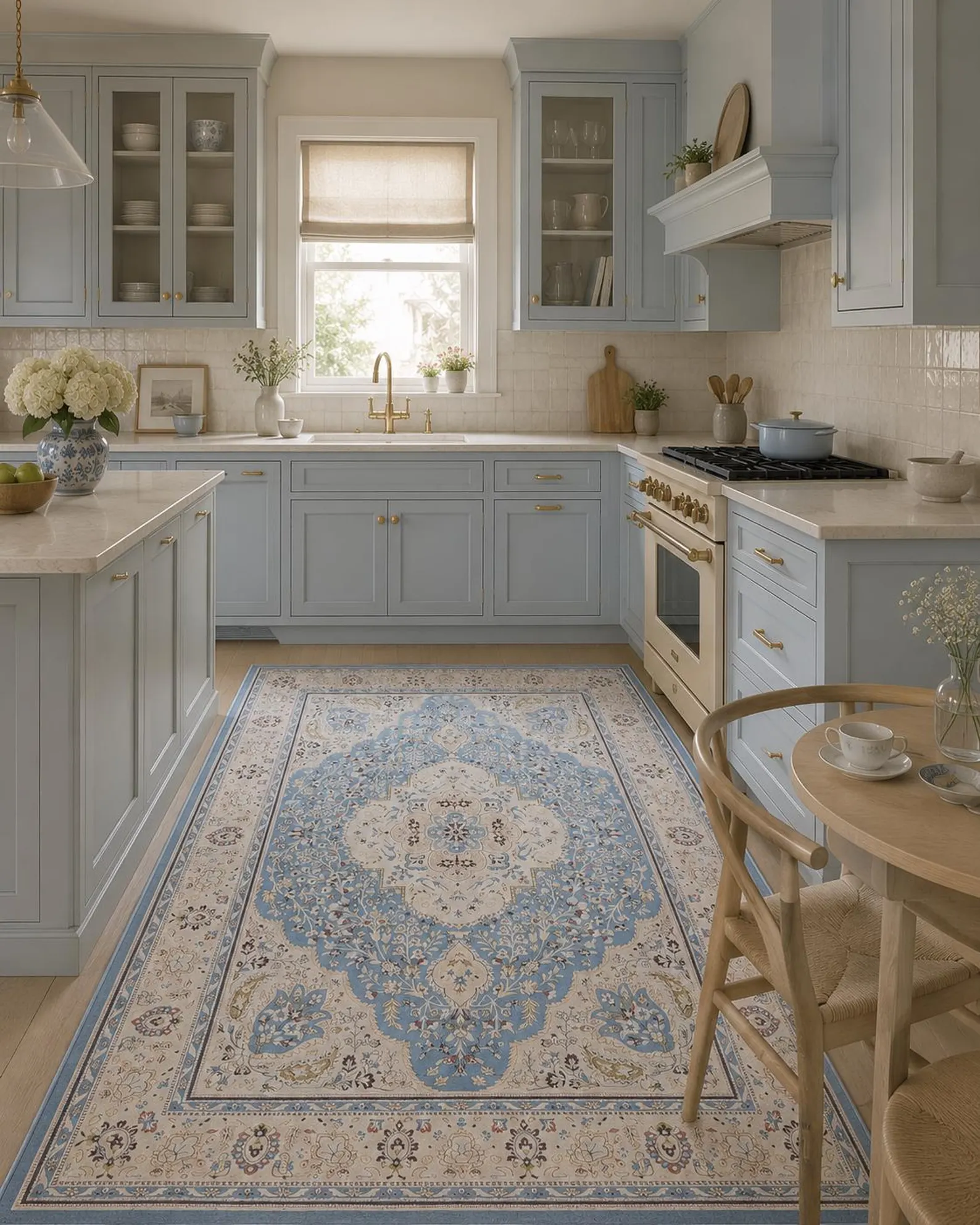 Blue Medallion Persian-Style Area Rug — Vintage French Blue