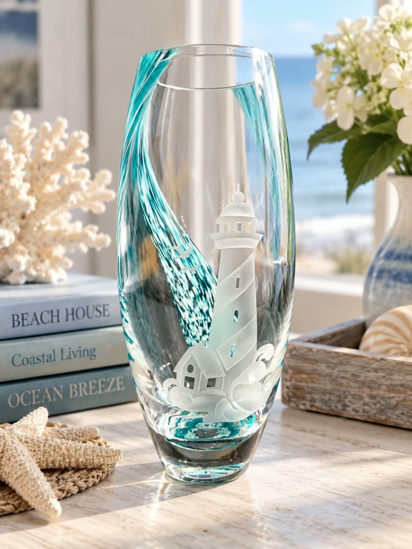Lenox Crystal Swirling Seas Lighthouse Vase