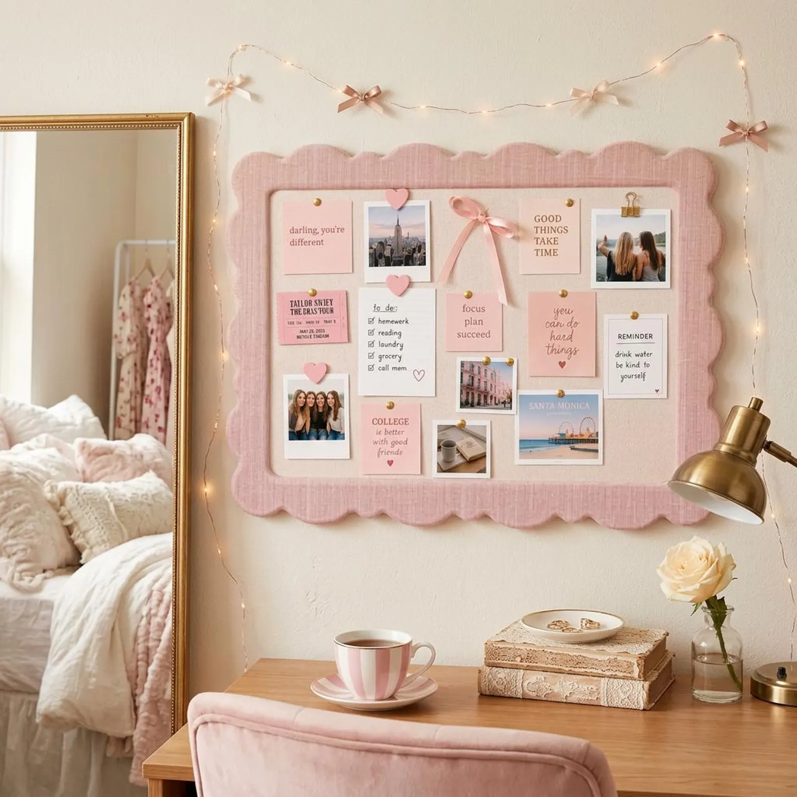 Pastel Pink Scalloped Wavy Linen Pin Board (12x16)
