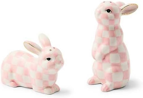 MacKenzie-Childs Bunny Salt & Pepper Set — Pink & White Rosy Check