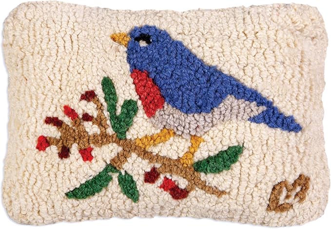 Chandler 4 Corners Bluebird & Berries Hooked Wool Pillow