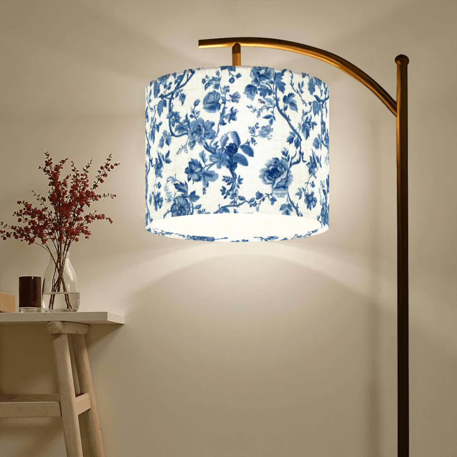 Toile Chinoiserie Vintage Floor Lamp — Blue & White Floral Shade