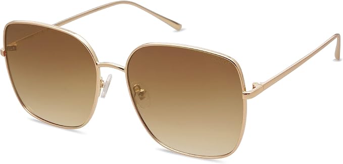 SOJOS Oversized Square Metal Sunglasses — Gold with Amber Gradient