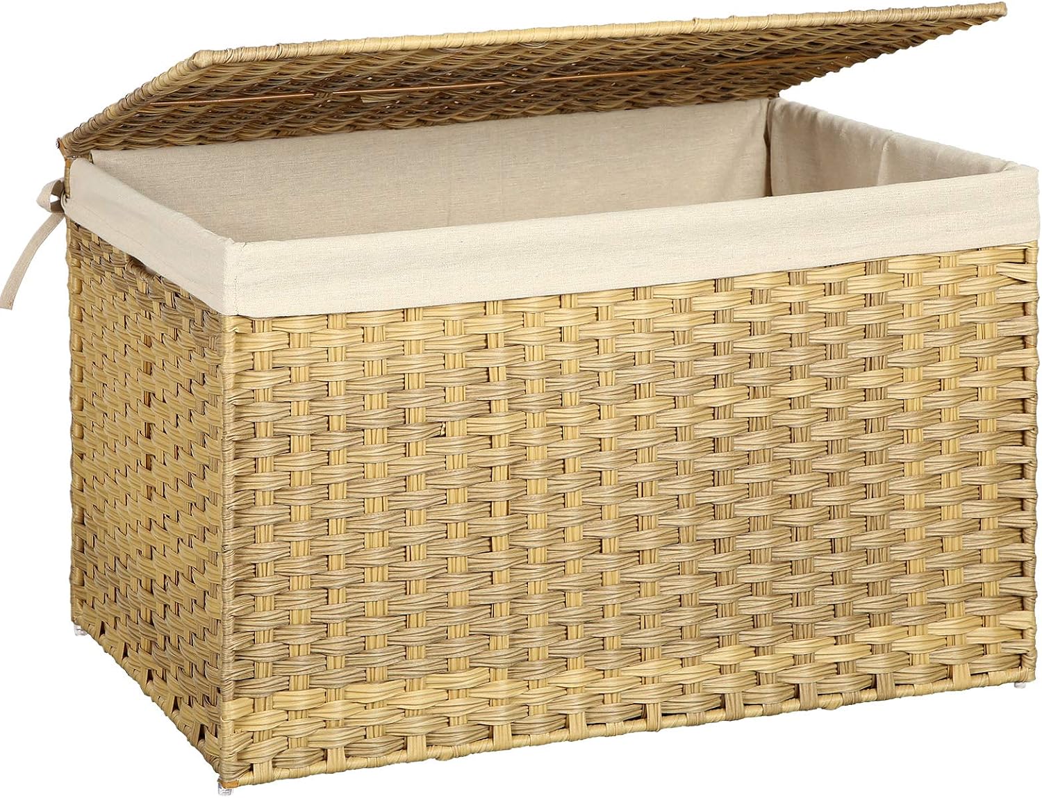 SONGMICS Rattan-Style Storage Basket with Lid & Removable Liner (42 Gal)