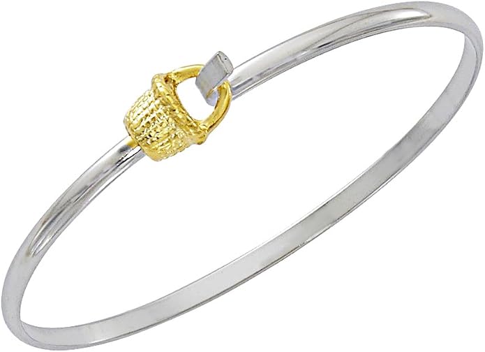 Nantucket Basket Latch Cuff Bracelet (Sterling Silver with Gold Basket)