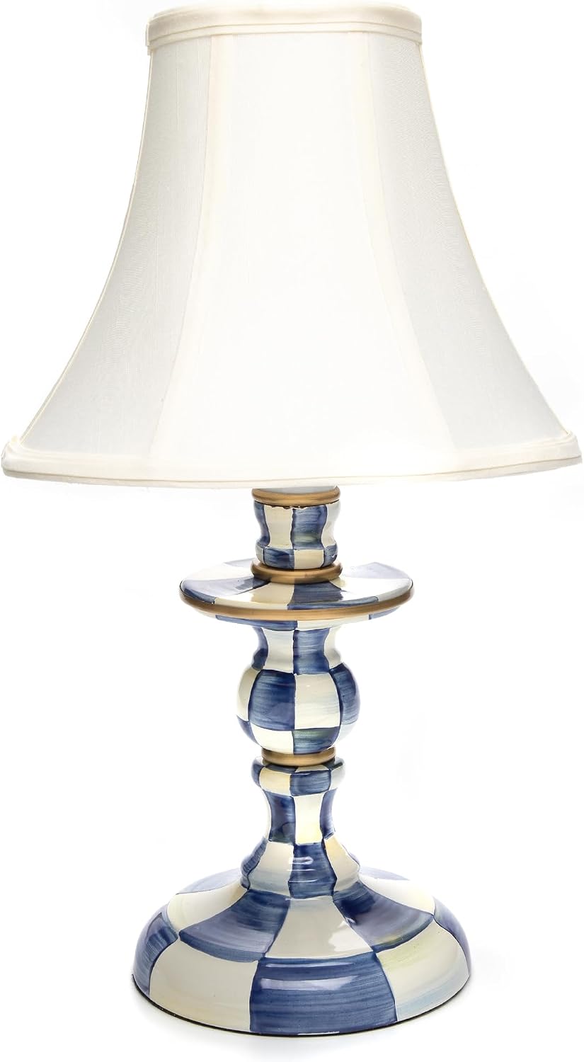 MacKenzie-Childs Sterling Check Candlestick Lamp with Ivory Bell Shade