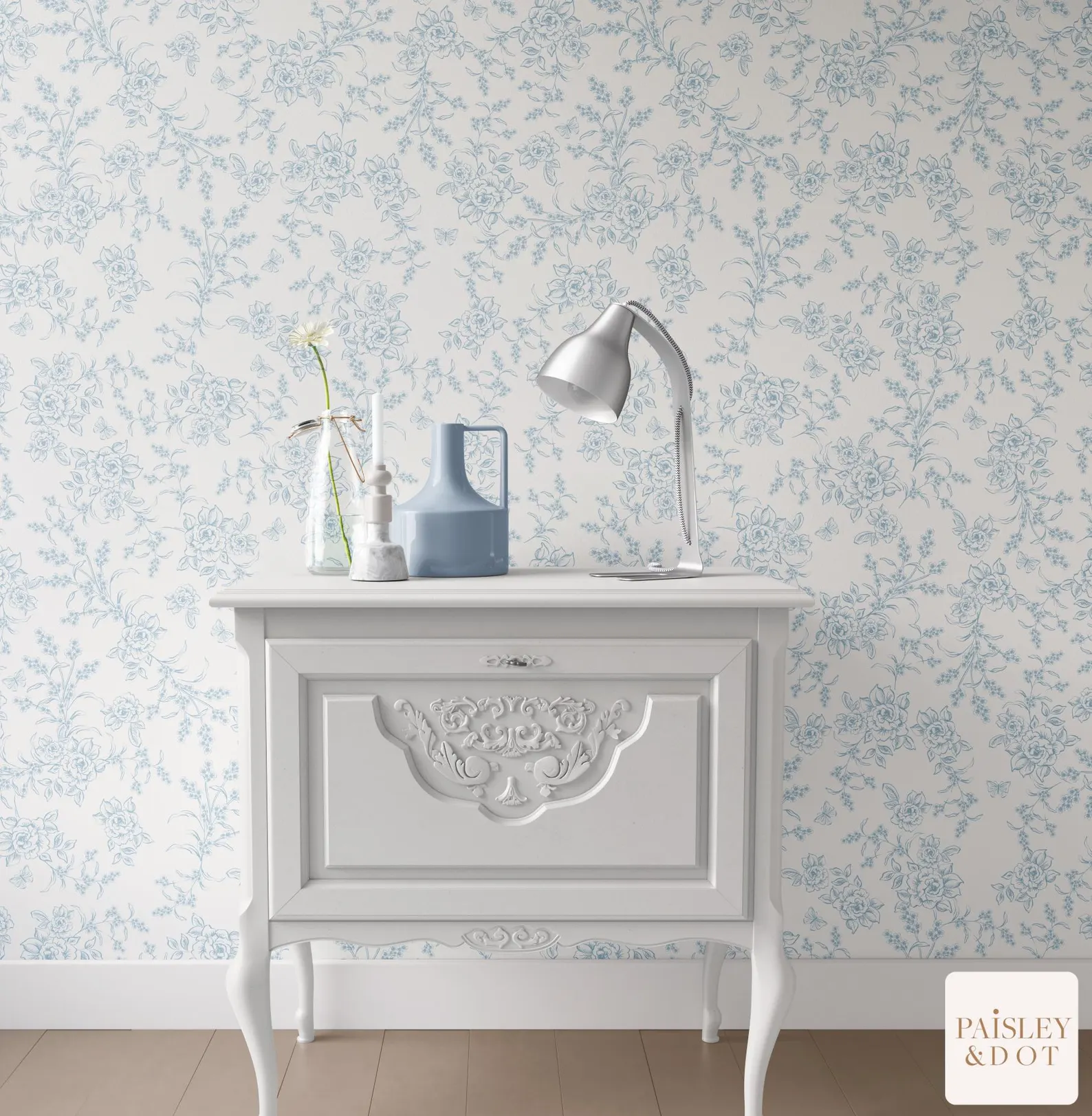 Blue & White Floral Peel & Stick Wallpaper — Vintage Grandmillennial Toile
