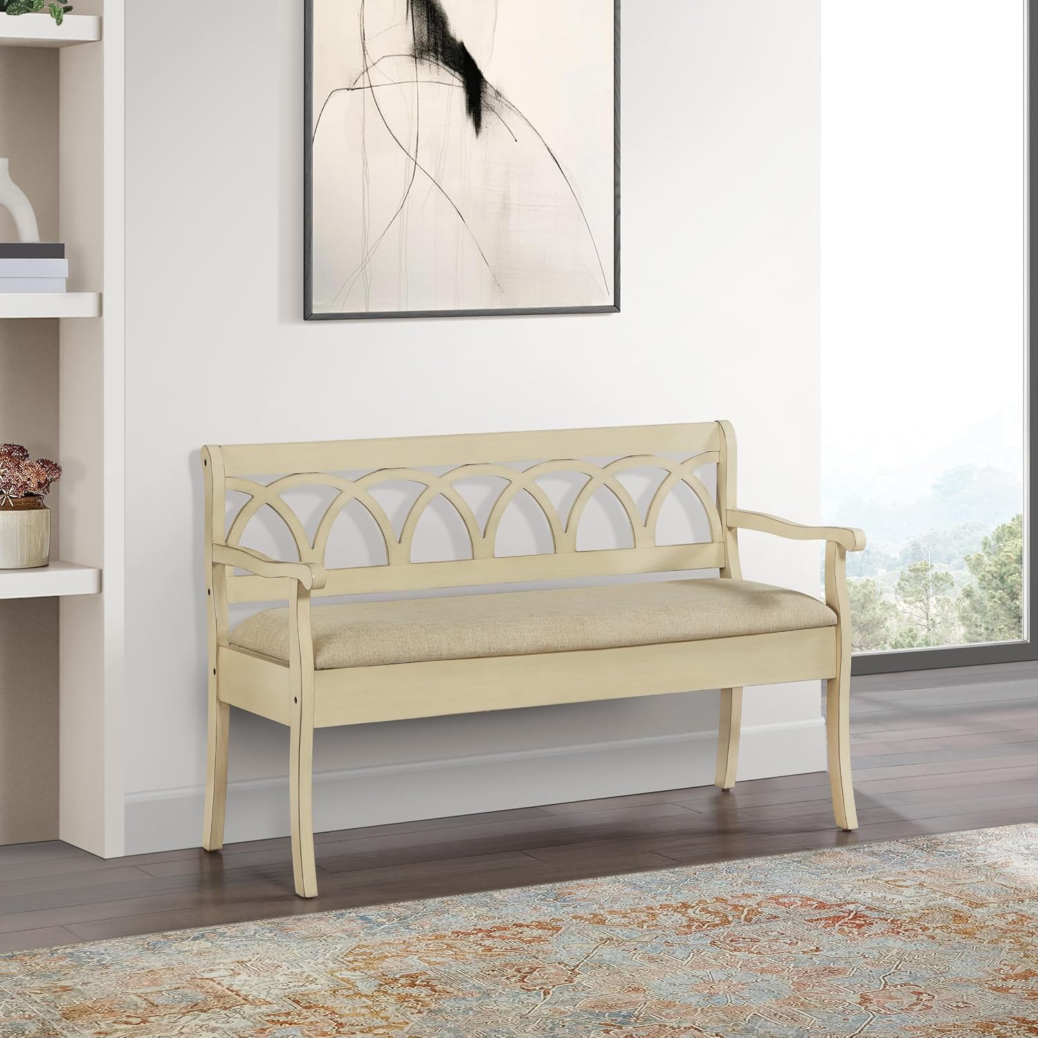 OSP Home Furnishings Coventry Solid Wood Storage Bench, Antique White