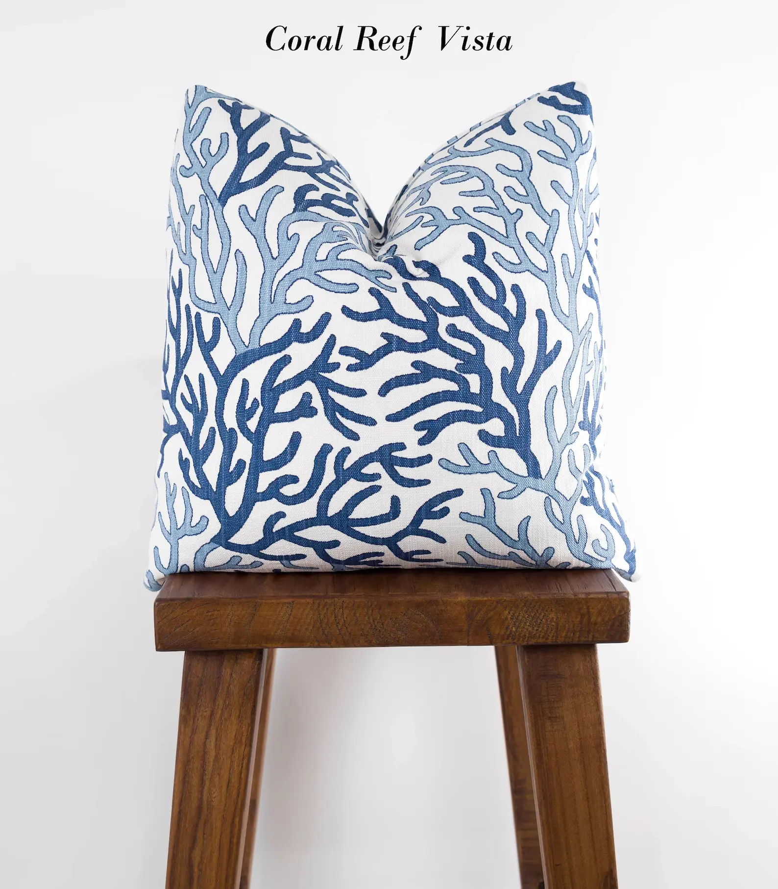 Coral Reef Vista Blue & White Linen Pillow Cover
