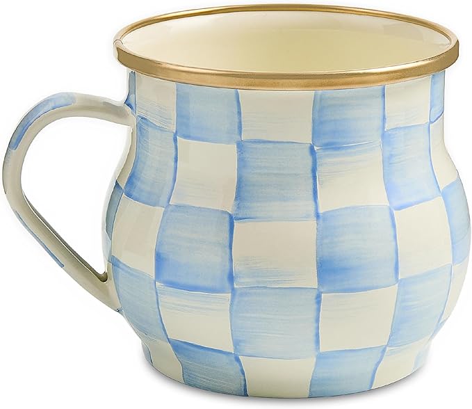 MacKenzie-Childs Sterling Check Enamelware Mug — Light Blue (16 oz)