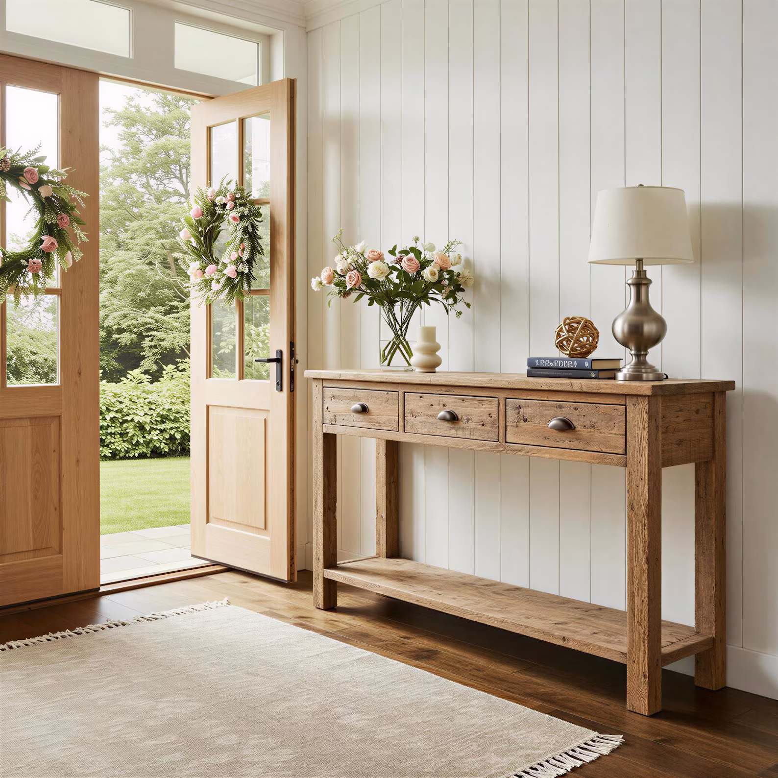Reclaimed Wood Console Table with Shelf — Farmhouse Entry Table