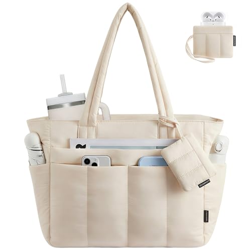 Cream Canvas Beach Tote with Bottle Pockets
