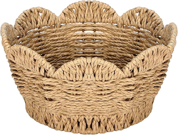 Hand-Woven Scalloped Seagrass Tabletop Basket
