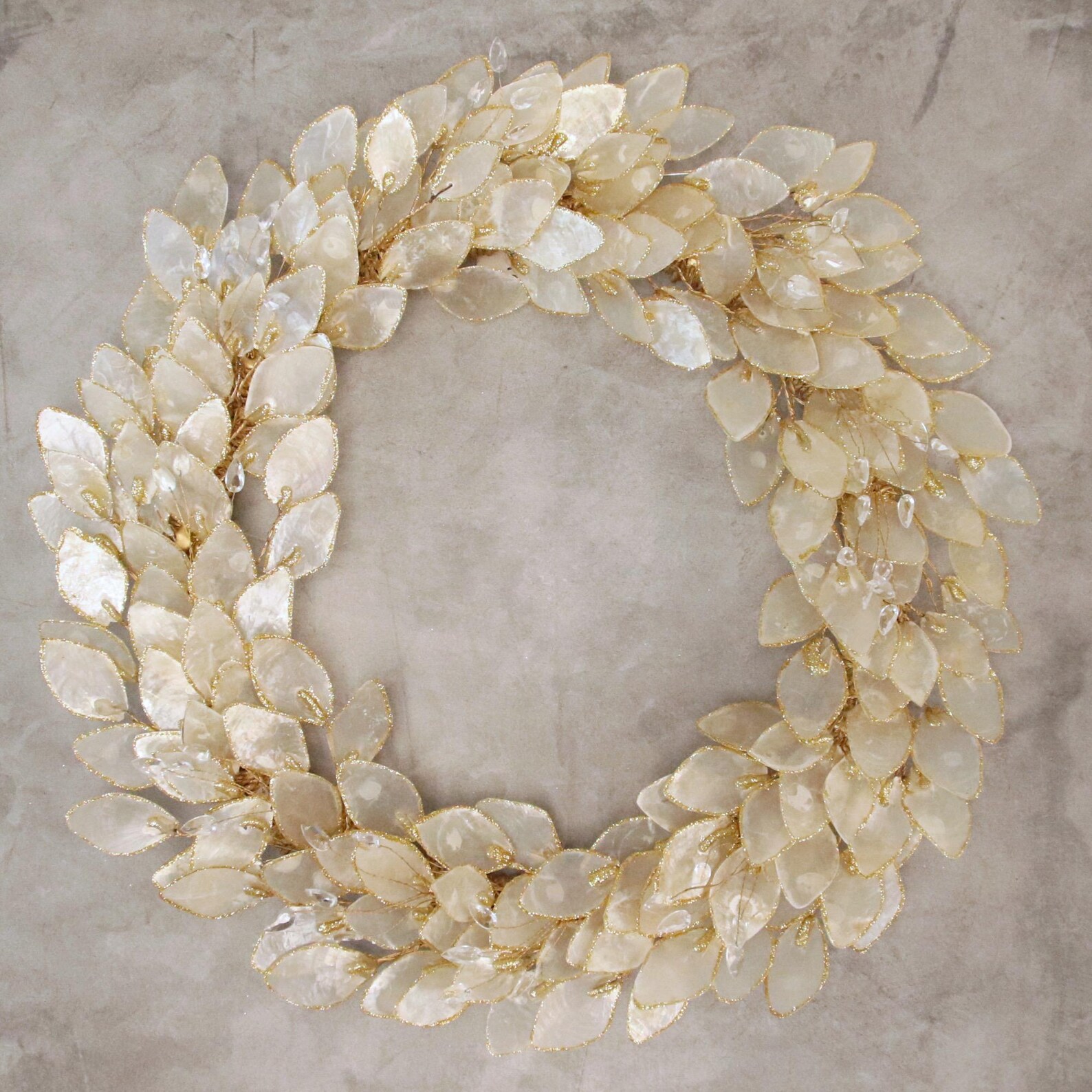 Handcrafted 19" Capiz Shell Wreath — Coastal Wall Decor