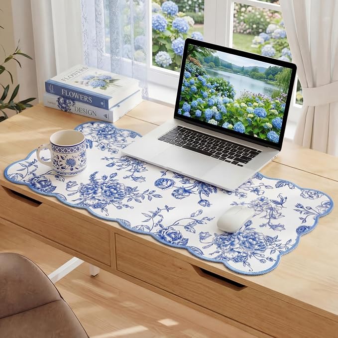 Blue Chinoiserie Scalloped Desk Mat — Toile Floral