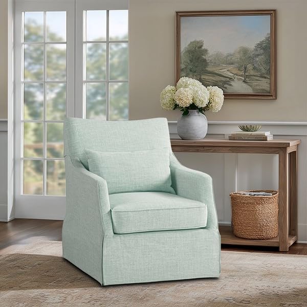 Martha Stewart 360° Skirted Swivel Armchair — Sea Glass Mint