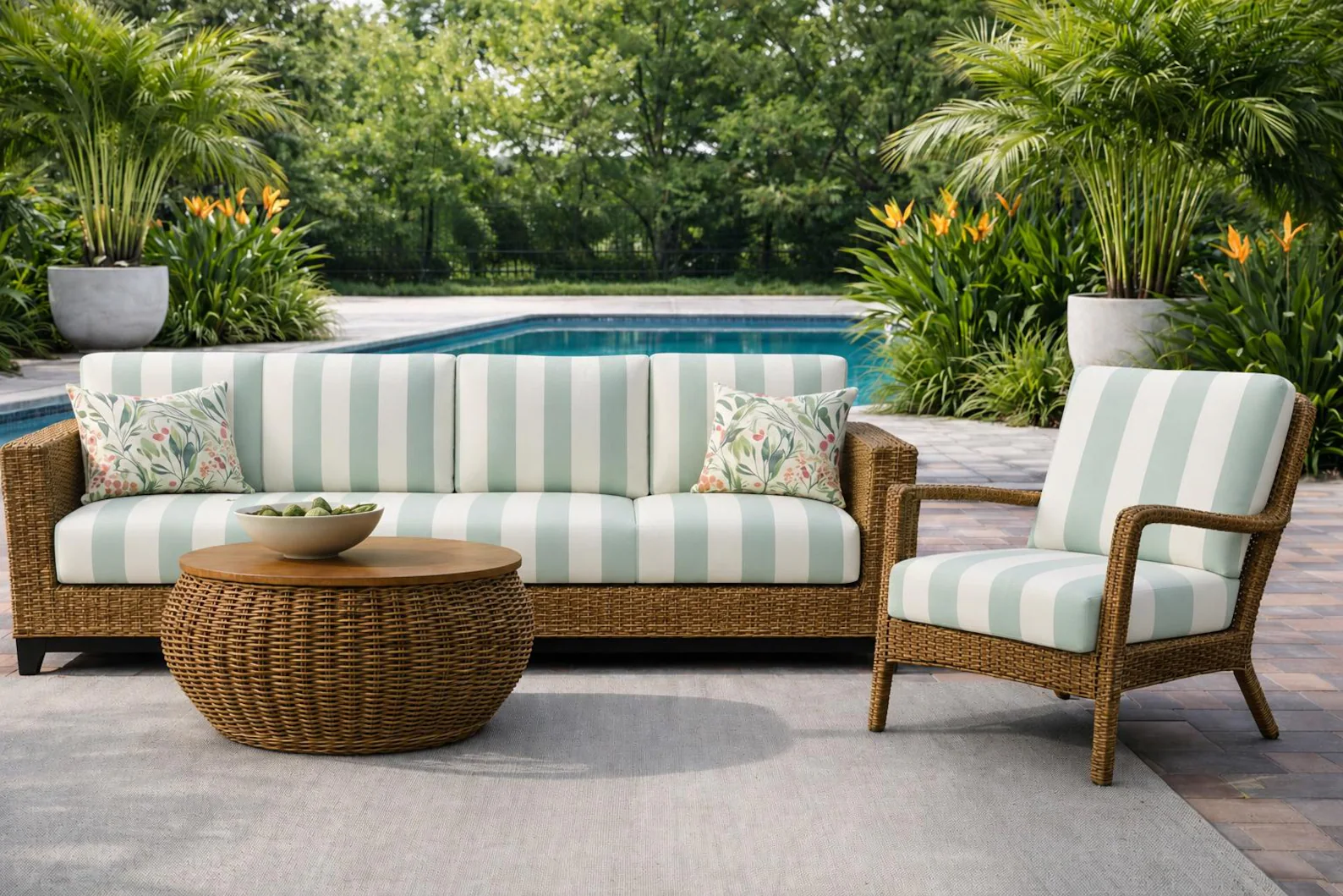 Seafoam Cabana Stripe Waterfall Knife-Edge Patio Cushion Covers