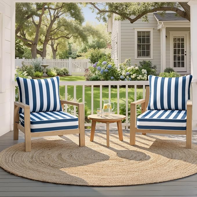 Navy Cabana Stripe Outdoor Cushion Set — Deep Seating