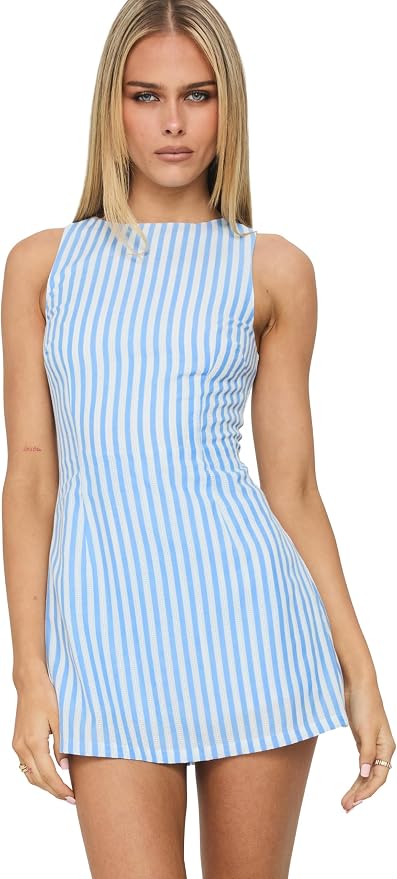 Princess Polly Yumiko Blue & White Stripe Sleeveless Romper