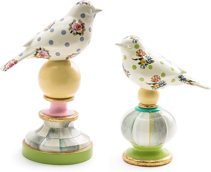 MacKenzie-Childs Resin Bird Topiary Set, Wildflowers (Set of 2)