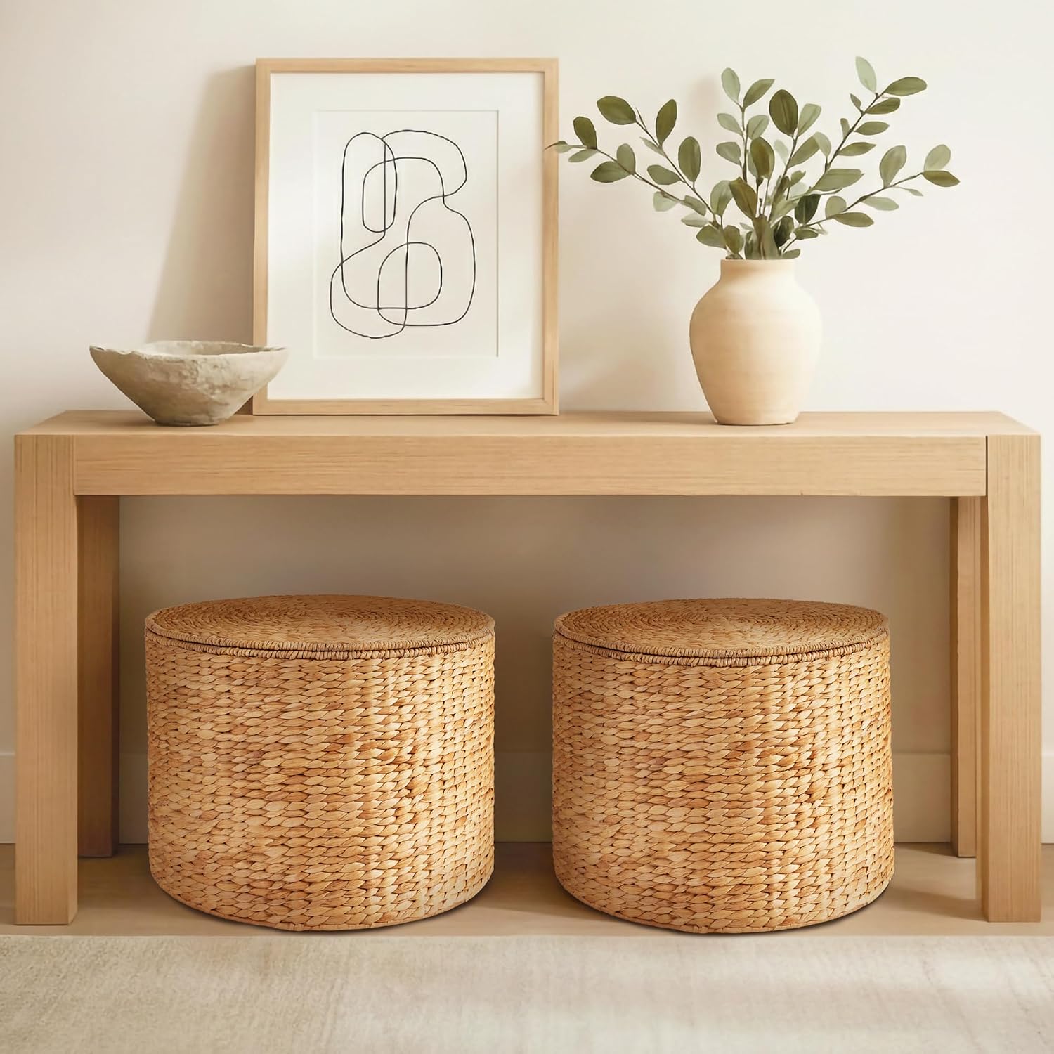 Best Choice Products Large Round Handwoven Water Hyacinth Storage Ottoman with Lid