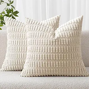 Ivory Corduroy Boho Striped Throw Pillow Covers (Set of 2)