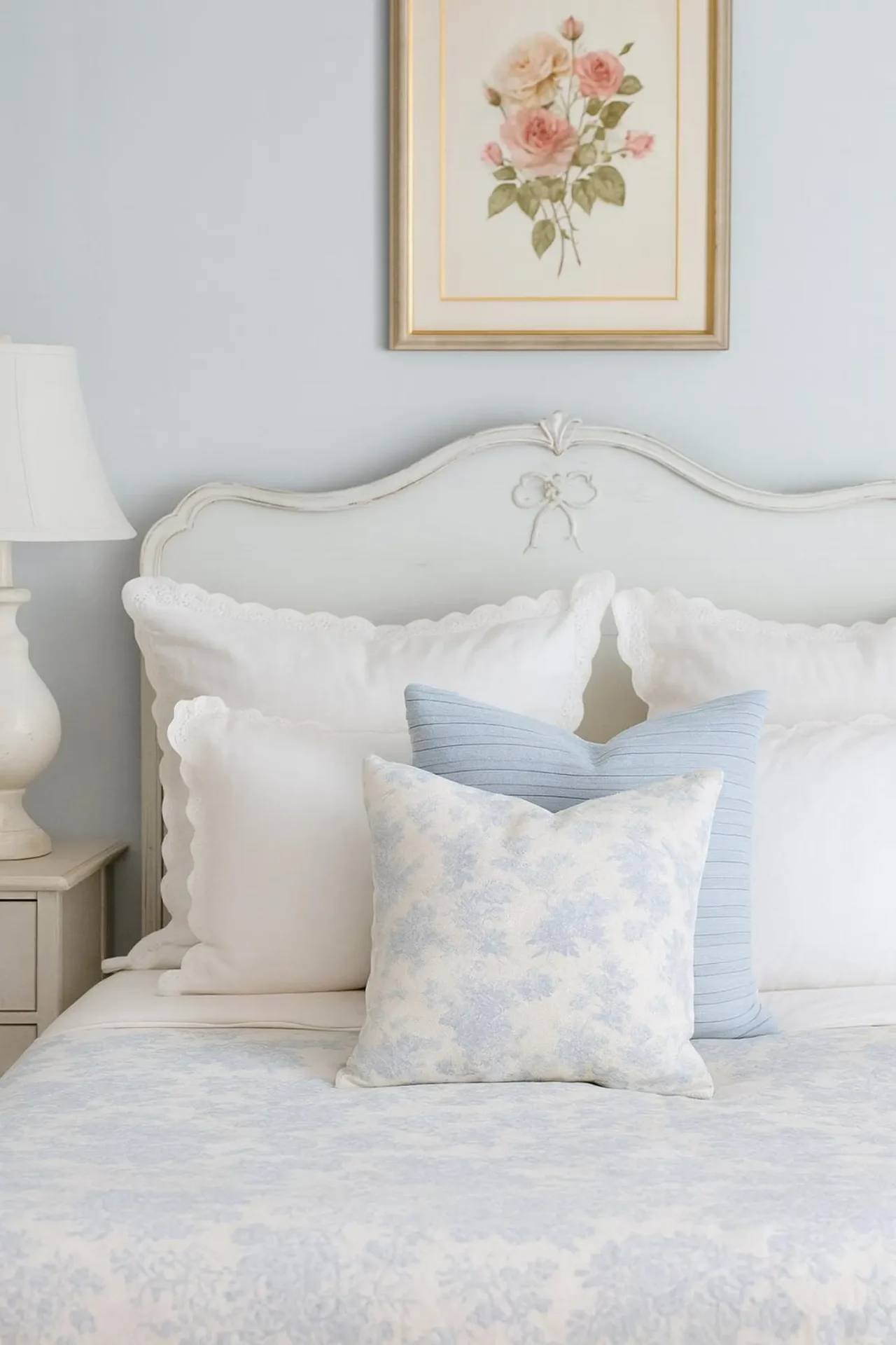 Soft Blue Toile Pillow Cover — French Country Vintage Farmhouse