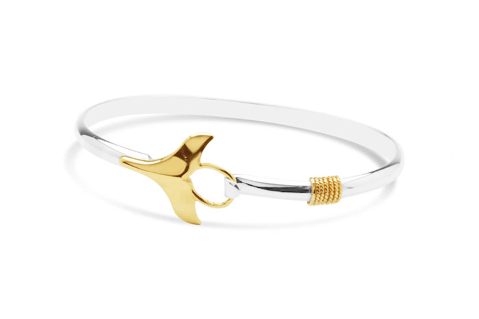 Cape Cod Whale Tail Hook Bangle (Sterling Silver & 14K Gold)