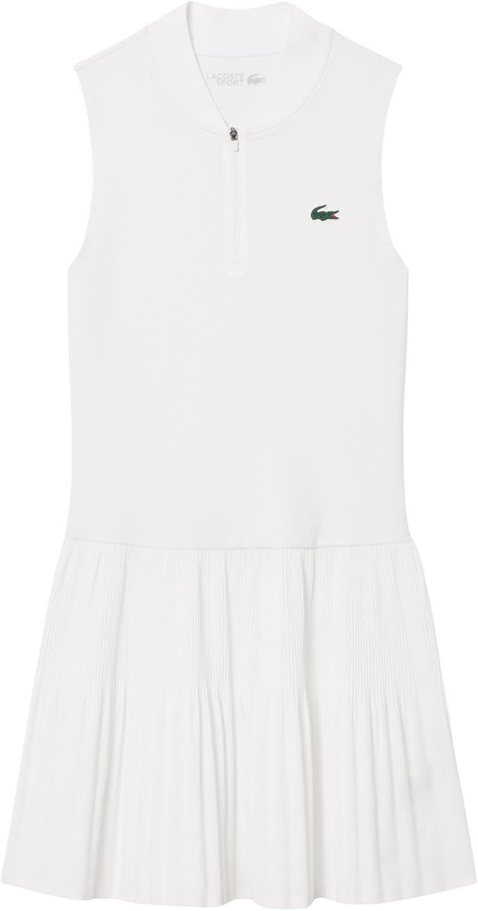 Lacoste Sport Zip-Front Pleated Tennis Dress — White