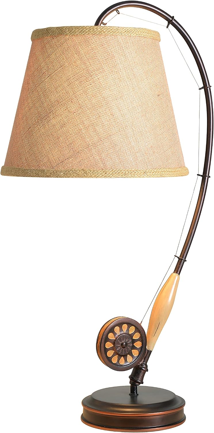 Kenroy Home Fishing Rod & Reel Table Lamp with Burlap Shade