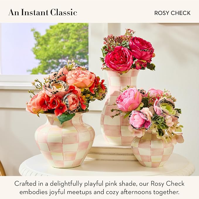 MacKenzie-Childs Rosy Check Pedestal Flower Vase