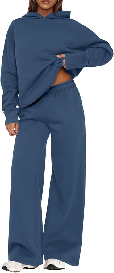 Slate Blue Oversized Hoodie & Wide-Leg Lounge Pant Set