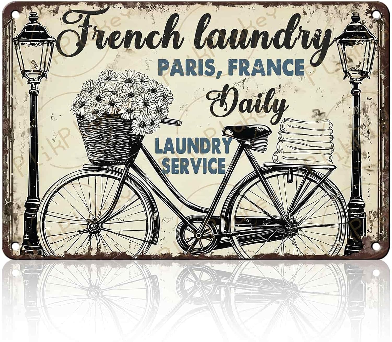 French Laundry Paris Vintage Bicycle Metal Sign, 8" x 12"