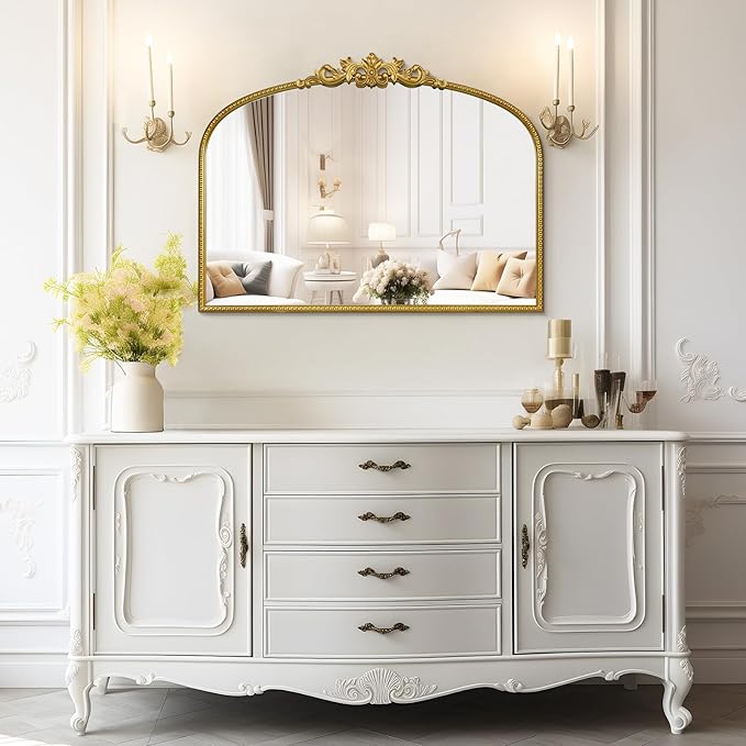 Gold Arched Baroque Mirror — Ornate Crown Wall Mirror