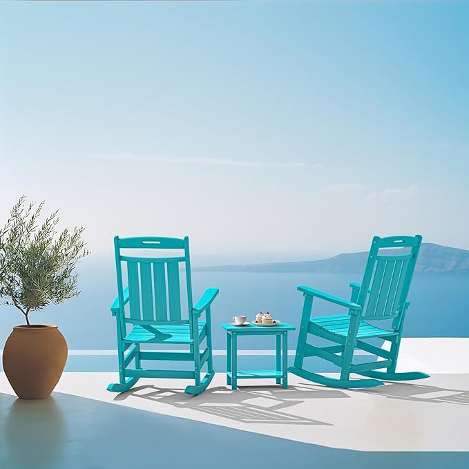 Oversized HDPE High-Back Outdoor Rocking Chairs (Set of 2, Aruba Blue)