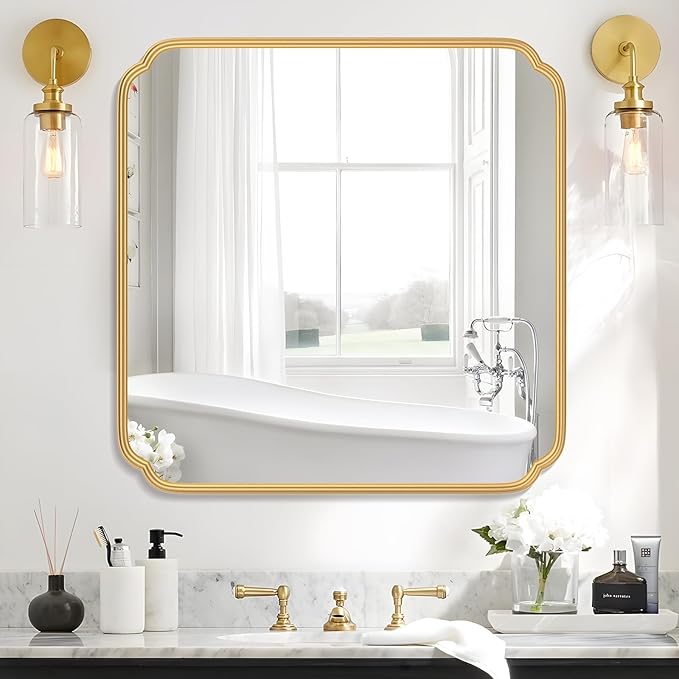 Gold Arch-Frame Bathroom Vanity Mirror
