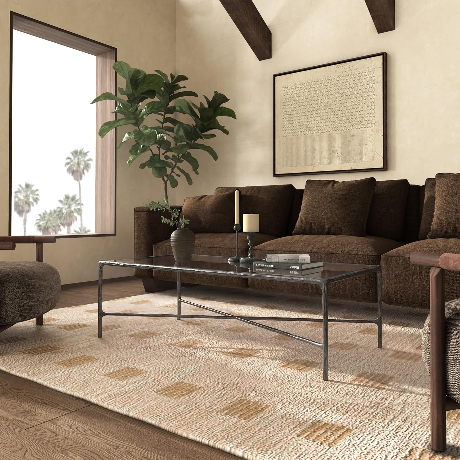 SAFAVIEH Hammered Iron & Glass Rectangle Coffee Table — Silver