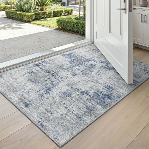 Blue Distressed Vintage-Style Entryway & Porch Rug