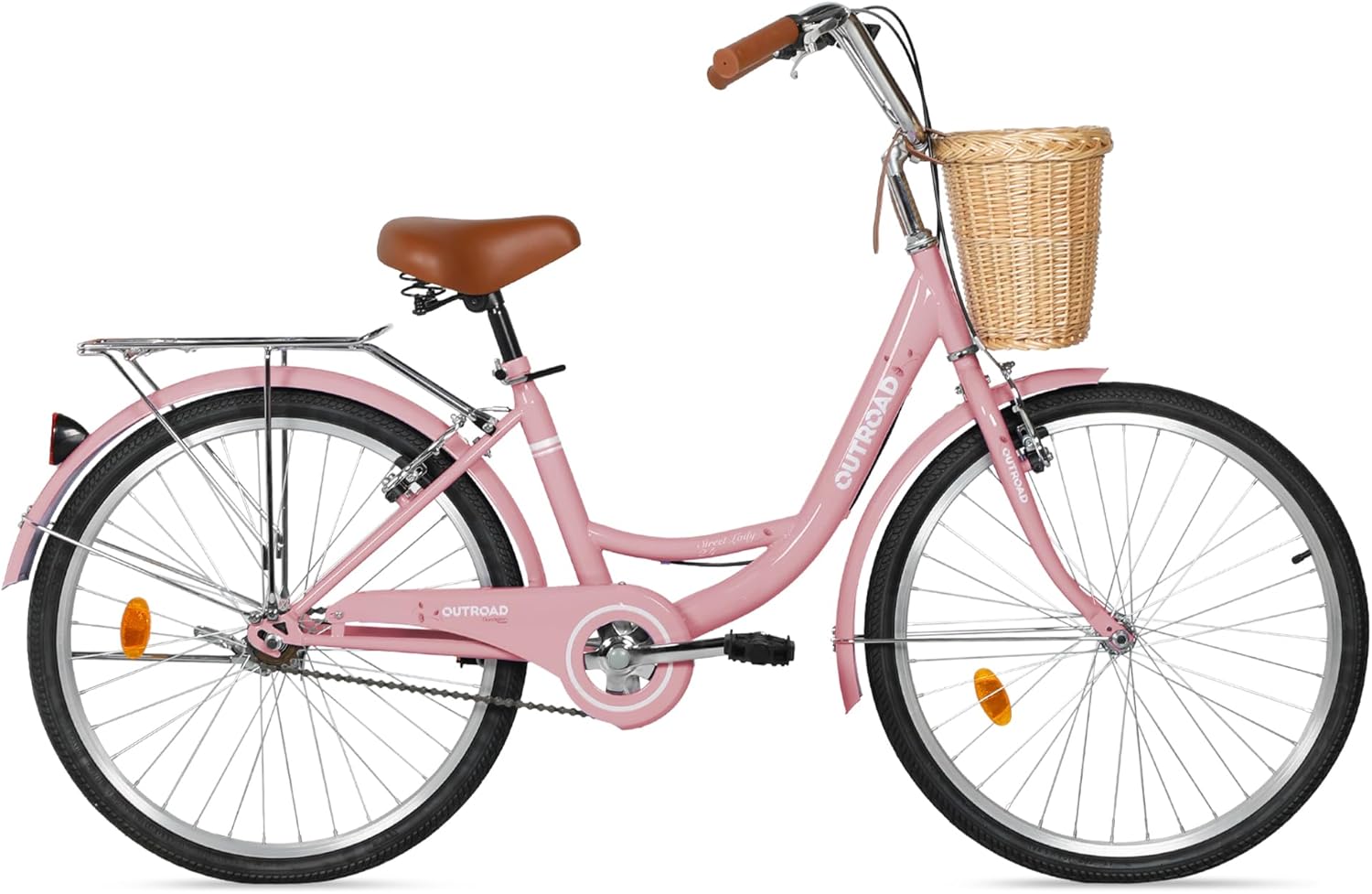 Max4Out Pink Beach Cruiser Bike with Wicker Basket (24")