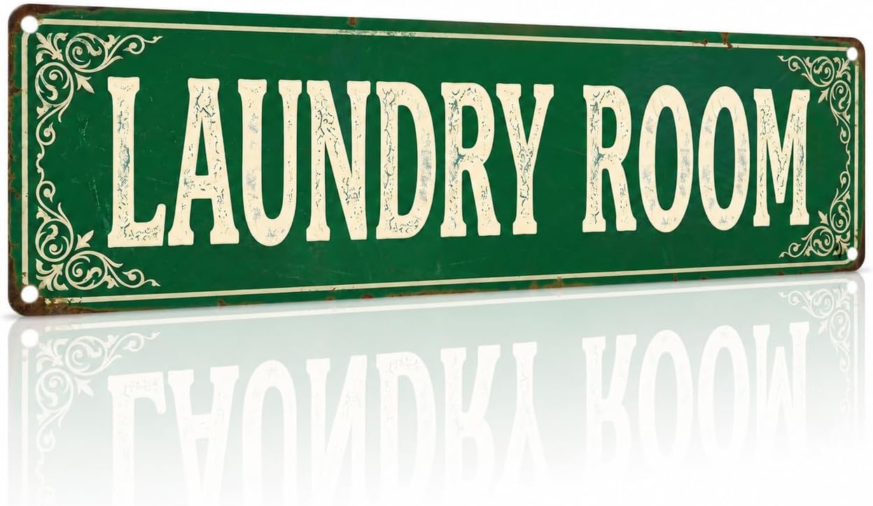 Vintage Aluminum Laundry Room Street Sign, 15" x 4" — Farmhouse Green